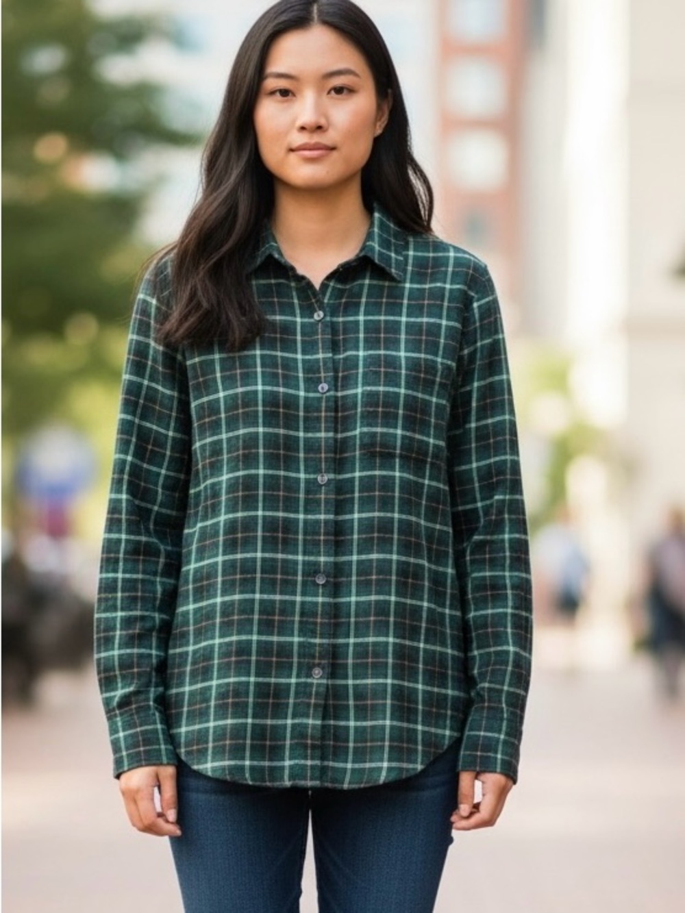 Green Plaid Button-Up Shirt